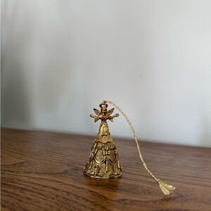 Vintage Lunt EP Pewter Gold Angel Christmas Bell Ornate Ornament Made In USA